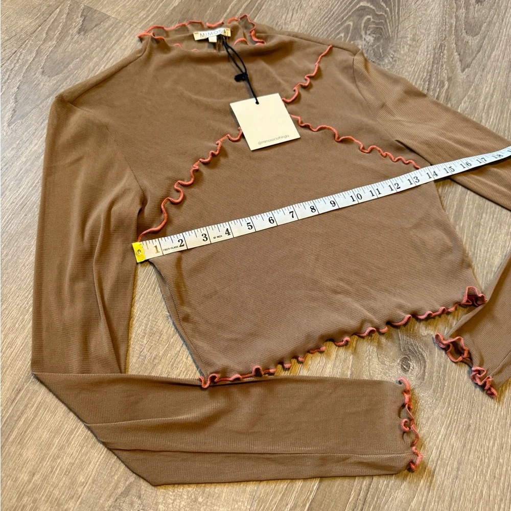 MIMOSA Brown Long Sleeve Ruffle Top- Size L